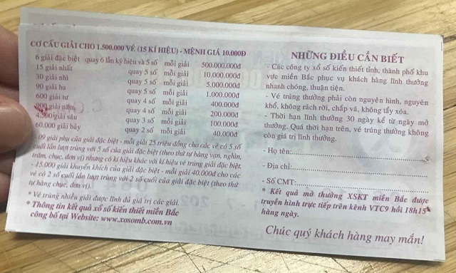 Cơ cấu các giải thưởng của xổ số kiến thiết miền Bắc